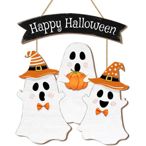 Halloween Decorations Wood Sign, Happy Halloween Boo Home Wood Sign, Halloween Themed Wooden Hanging Sign