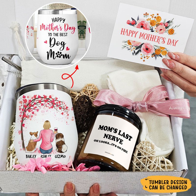 Mother's Day Gift Box For Dog Lover, Personalized Wine Tumbler Set, Happy Mother's Day To Best Dog Mom