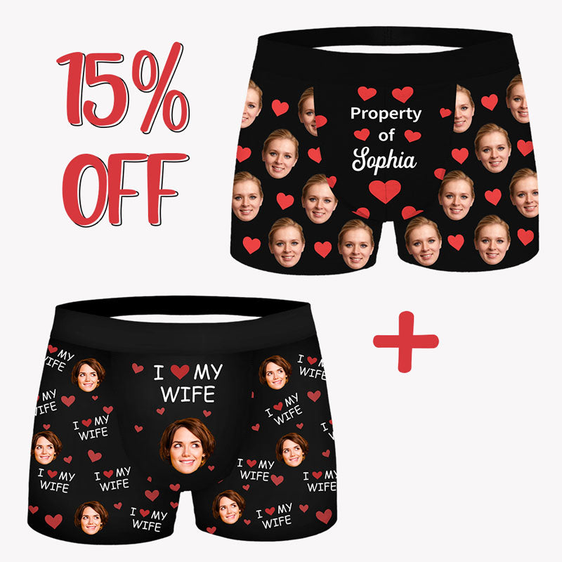 I Love My Wife, Personalized Boxer, Funny Gift For Him, Custom Photo