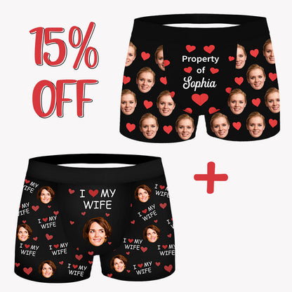 I Love My Wife, Personalized Boxer, Funny Gift For Him, Custom Photo