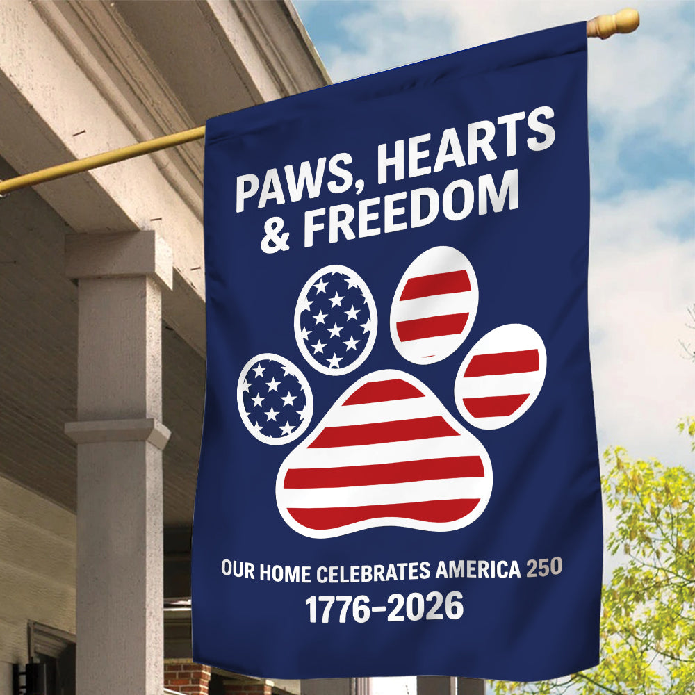 Paw Hearts And Freedom, America 250th Anniversary Garden Flags, Decoration For Dog Lovers