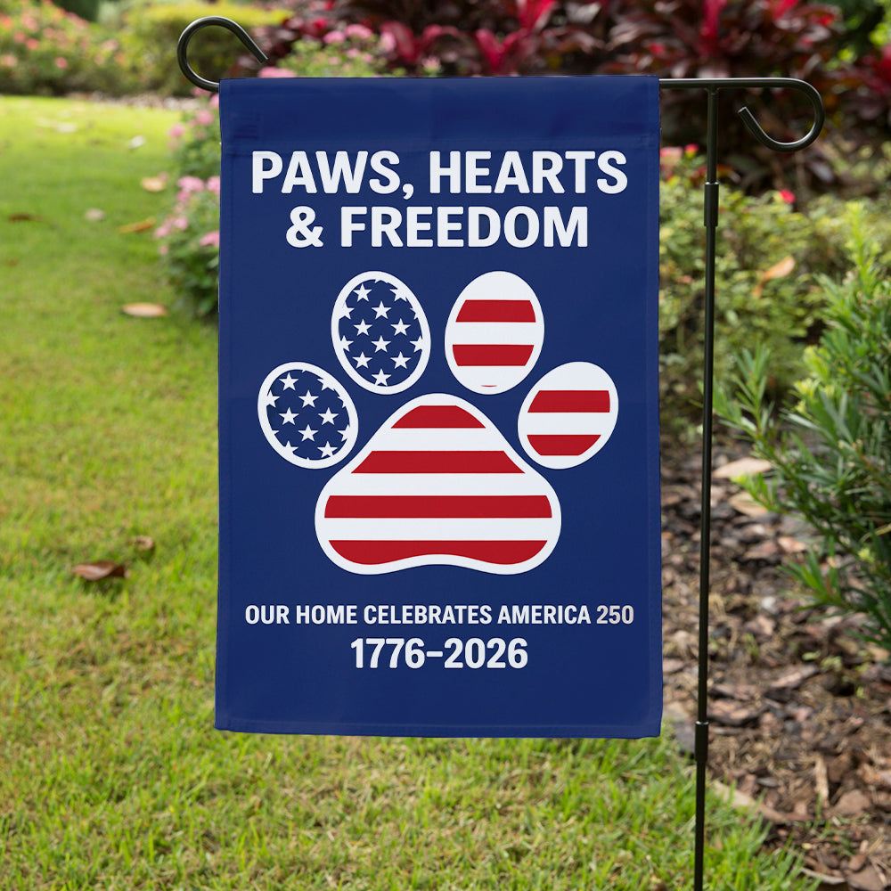Paw Hearts And Freedom, America 250th Anniversary Garden Flags, Decoration For Dog Lovers