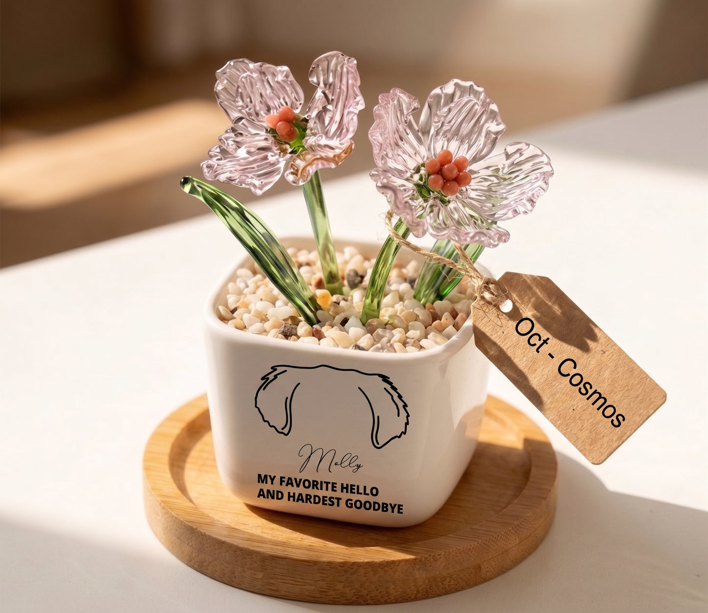 Personalized Dog Loss Gifts, "My Favorite Hello" Planter, Pet Memorial, Custom Design & Birth Month Flower