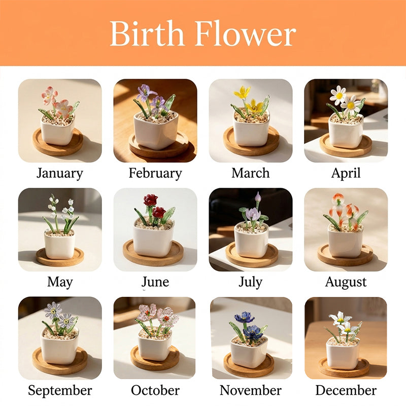 Customized Birth Flower Glass Gift for Mom, Personalized Mother's Gift, Handmade Glass Flower Pot Keepsake