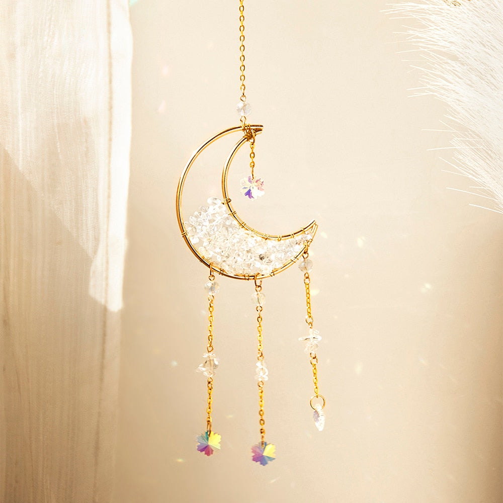 Crystal Moon Amethyst Rainbow Suncatcher Light Catcher