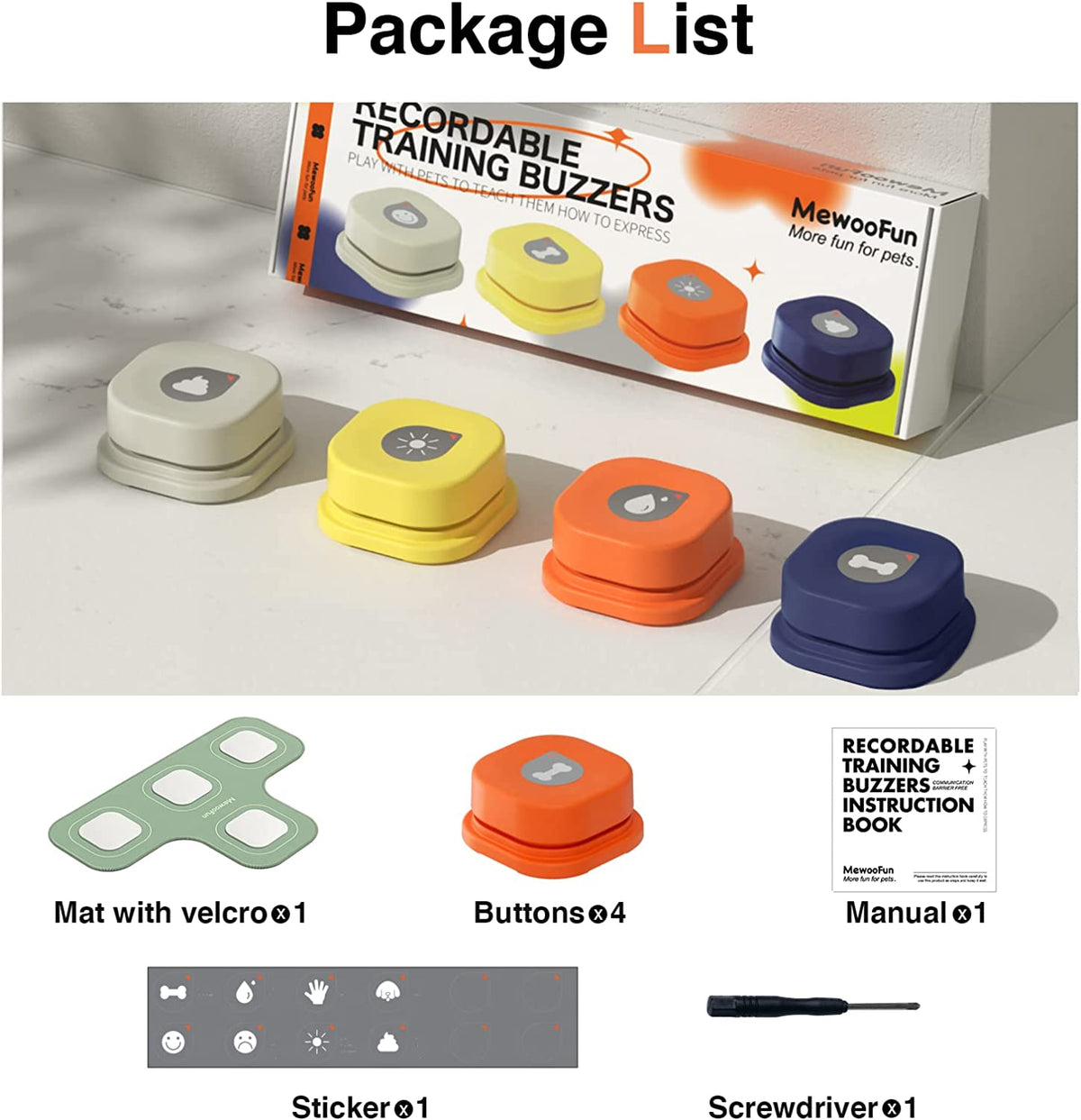 Dog Button Record Talking Pet Communication Vocal Training Interactive Toy Bell Ringer With Pad and Sticker, Pet Accessories