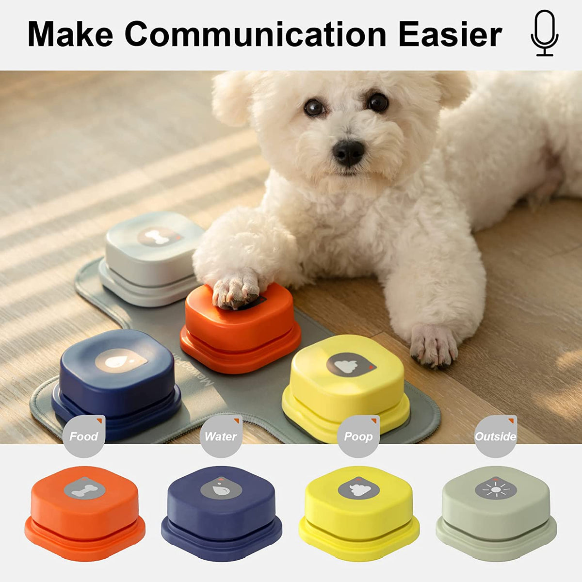 Dog Button Record Talking Pet Communication Vocal Training Interactive Toy Bell Ringer With Pad and Sticker, Pet Accessories