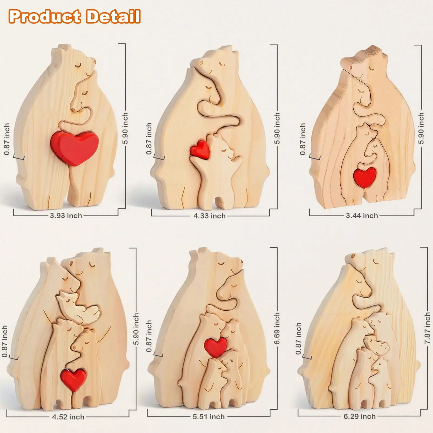 Personalized Custom Bear Family Wooden Puzzle DIY Engraving Name Sculpture Home Decor