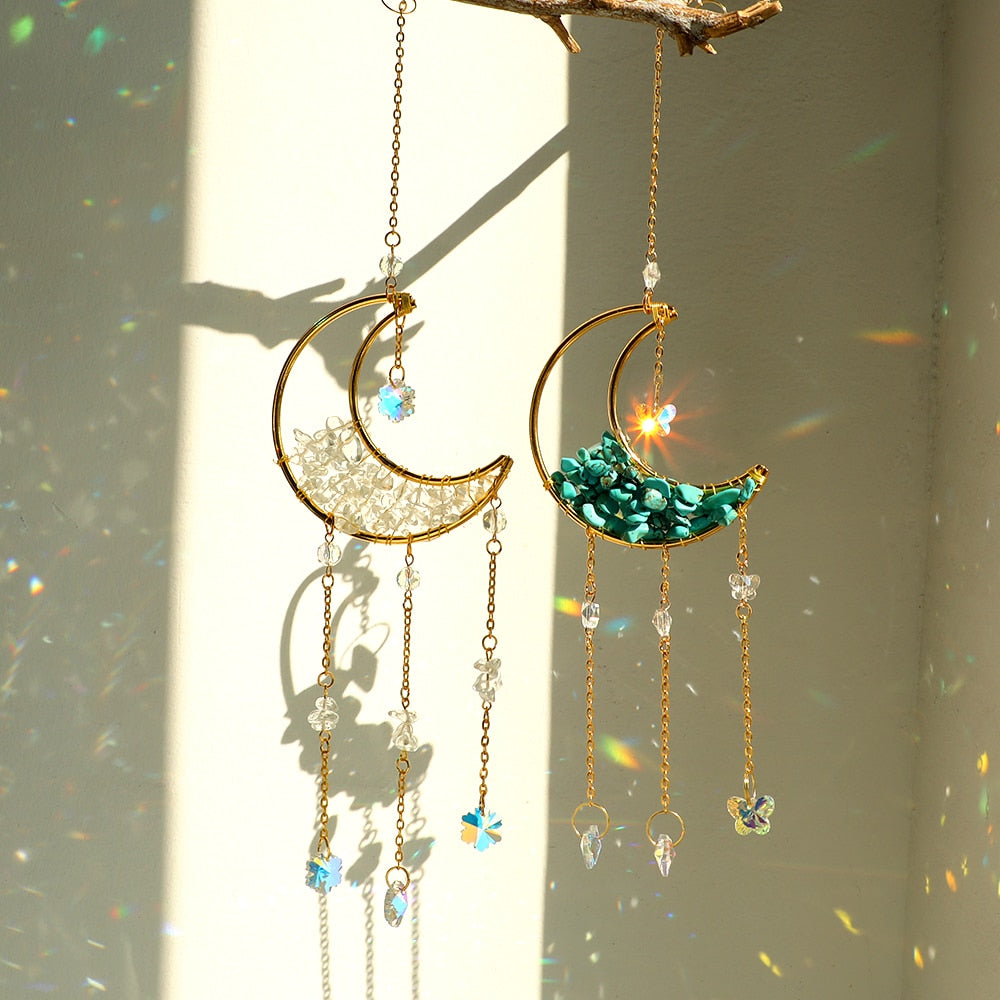 Crystal Moon Amethyst Rainbow Suncatcher Light Catcher