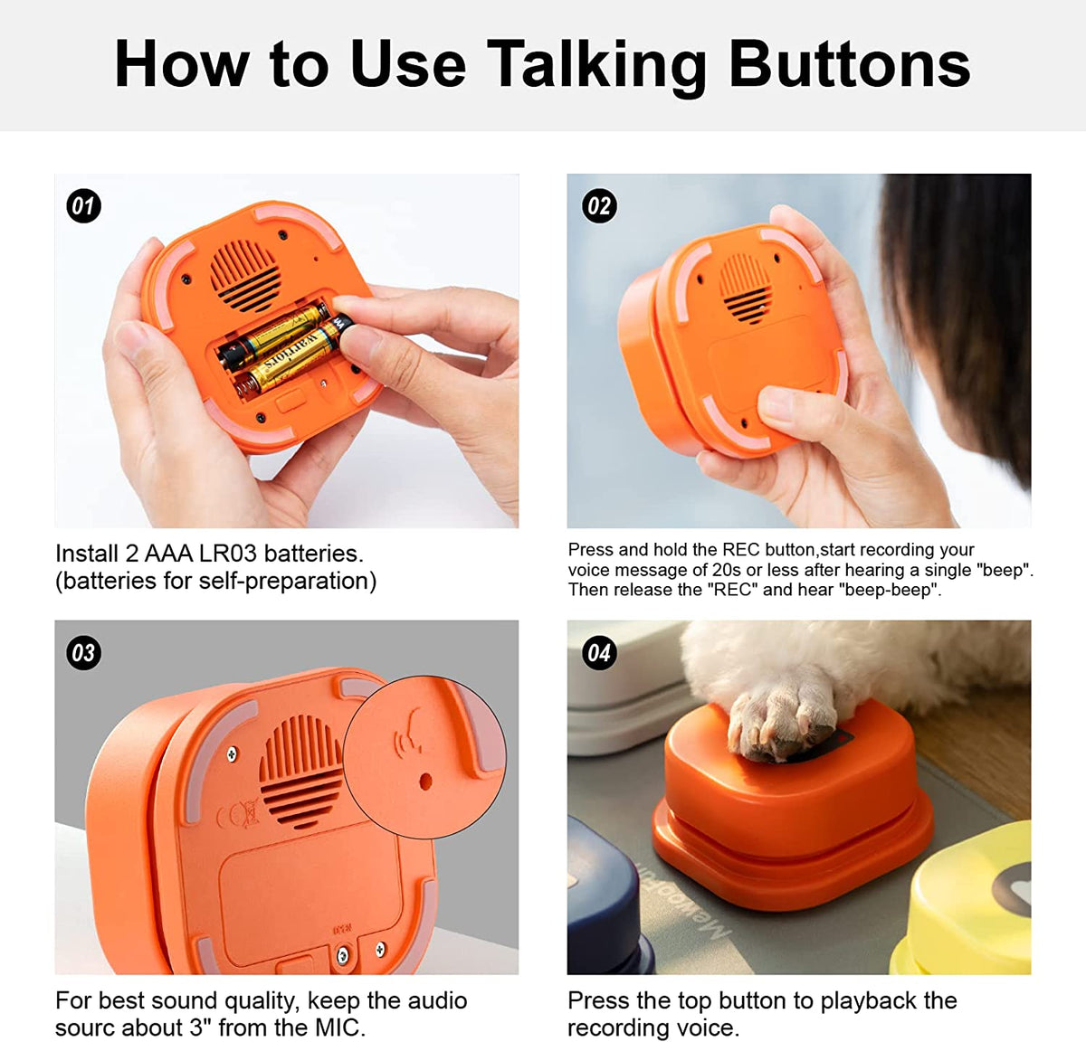 Dog Button Record Talking Pet Communication Vocal Training Interactive Toy Bell Ringer With Pad and Sticker, Pet Accessories