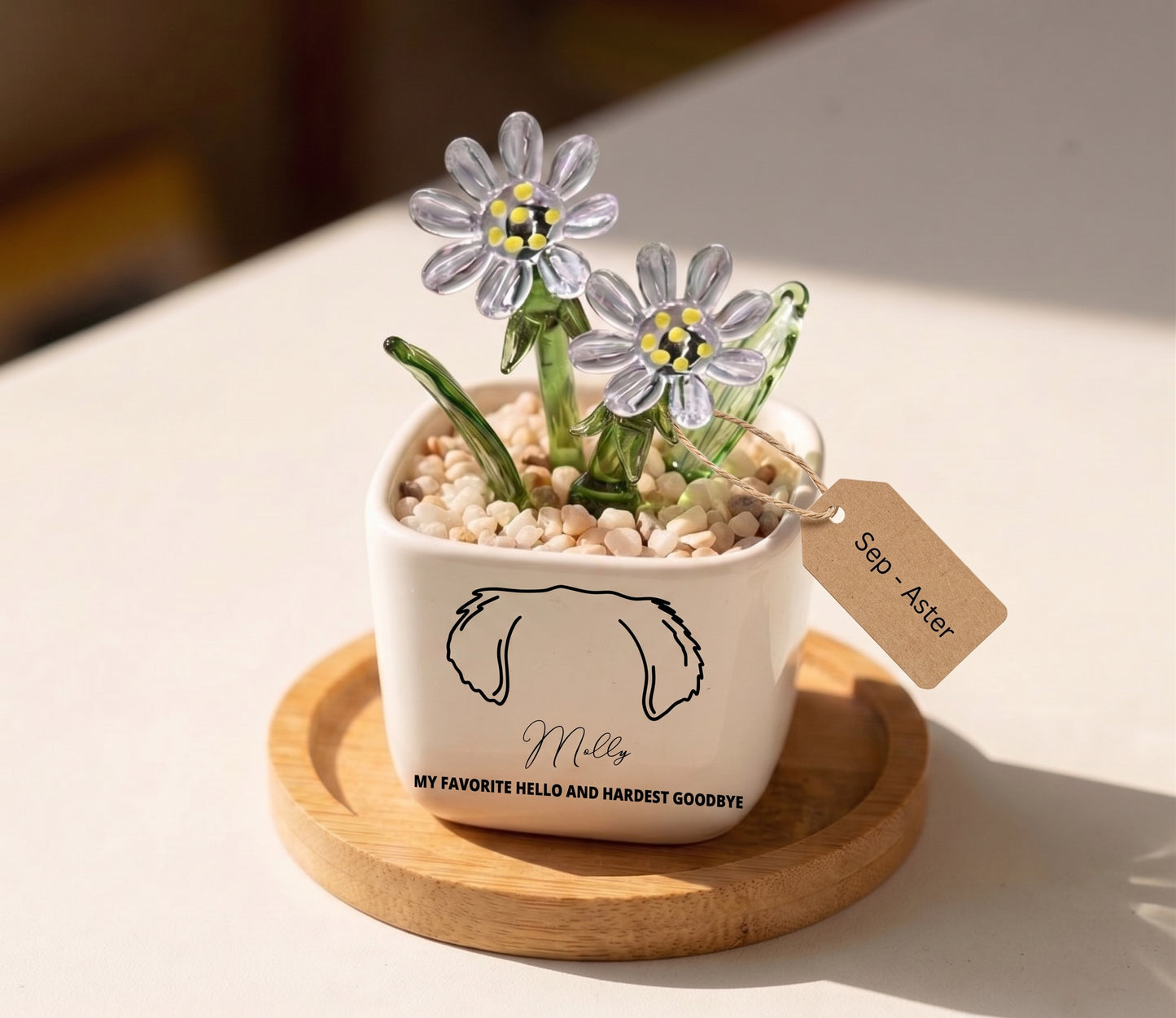 Personalized Dog Loss Gifts, "My Favorite Hello" Planter, Pet Memorial, Custom Design & Birth Month Flower