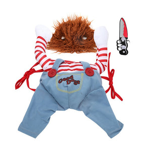 Deadly Doll Dog Costume, Knife-Wielding Canine Cosplay Outfit Dog Halloween Costume