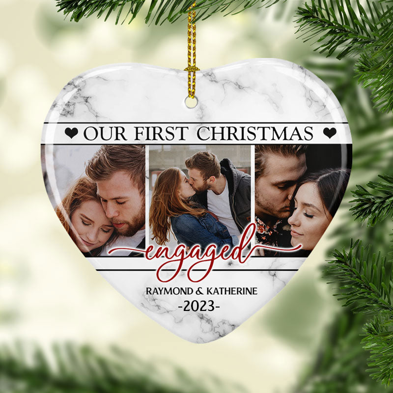 Our First Christmas Couple Status, Personalized Heart Ornaments, Custom Photo Ornament, Gift For Lovers