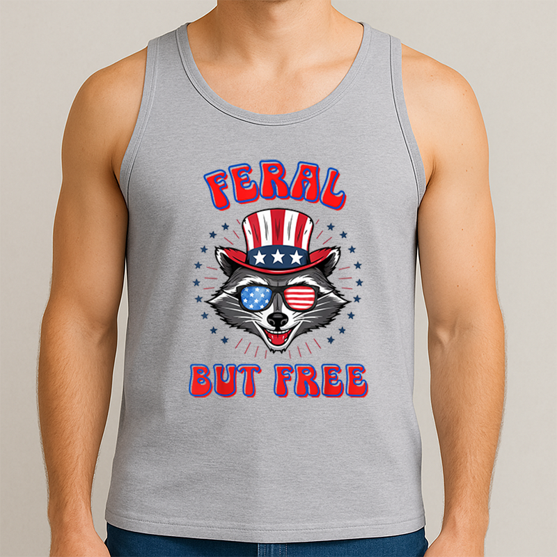 Feral But Free Racoon Uncle Sam Clothing T-Shirt Tank Top, July 4th Shirt, Personalized T-Shirt Tank Top, Funny Shirt
