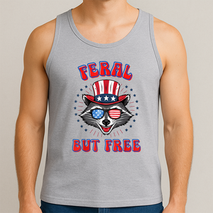 Feral But Free Racoon Uncle Sam Clothing T-Shirt Tank Top, July 4th Shirt, Personalized T-Shirt Tank Top, Funny Shirt