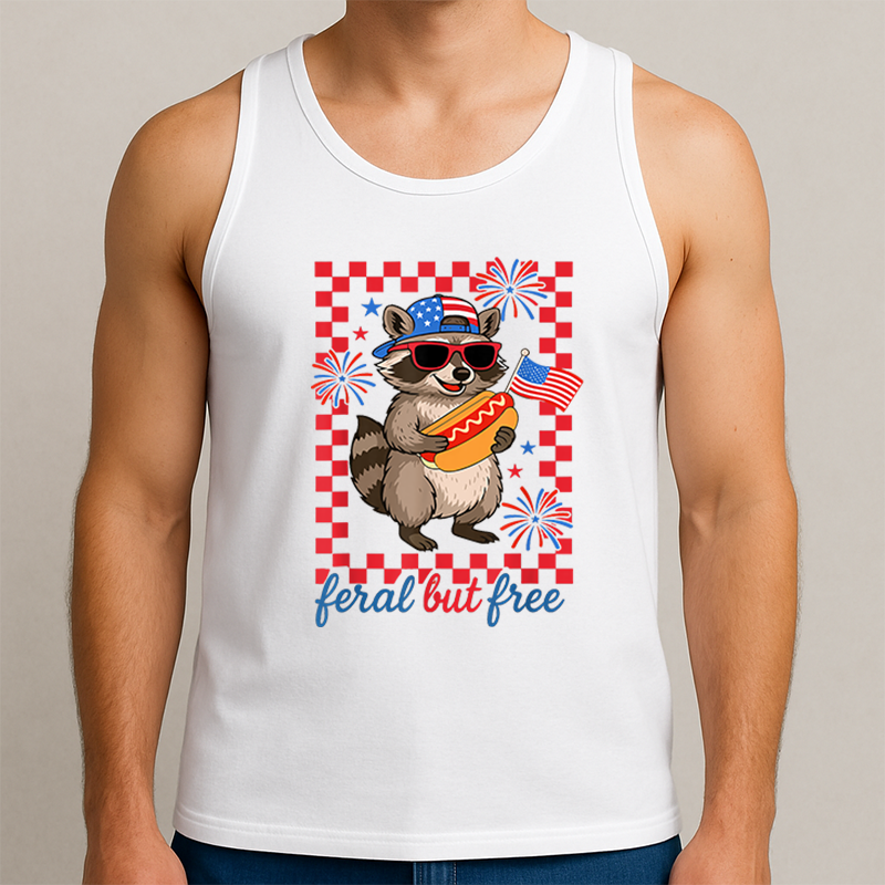Feral But Free Racoon Uncle Sam Clothing T-Shirt Tank Top, July 4th Shirt, Personalized T-Shirt Tank Top, Funny Shirt