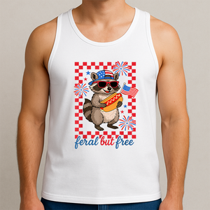 Feral But Free Racoon Uncle Sam Clothing T-Shirt Tank Top, July 4th Shirt, Personalized T-Shirt Tank Top, Funny Shirt