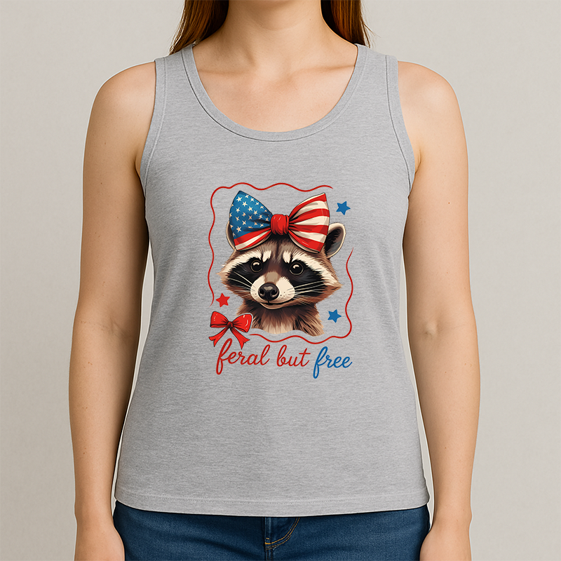 Feral But Free Racoon Uncle Sam Clothing T-Shirt Tank Top, July 4th Shirt, Personalized T-Shirt Tank Top, Funny Shirt