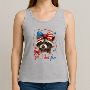 Feral But Free Racoon Uncle Sam Clothing T-Shirt Tank Top, July 4th Shirt, Personalized T-Shirt Tank Top, Funny Shirt