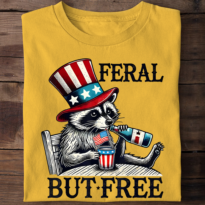 Feral But Free Racoon Uncle Sam Clothing T-Shirt Tank Top, July 4th Shirt, Personalized T-Shirt Tank Top, Funny Shirt