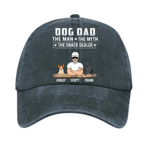 The Man The Myth The Snack Dealer, Personalized Washed Cap, Custom Gifts For Dog Dad