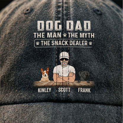 The Man The Myth The Snack Dealer, Personalized Washed Cap, Custom Gifts For Dog Dad