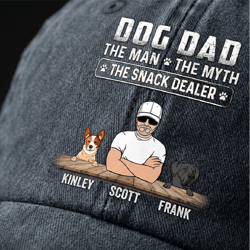 The Man The Myth The Snack Dealer, Personalized Washed Cap, Custom Gifts For Dog Dad