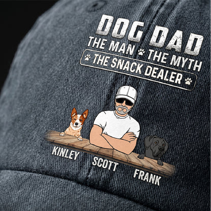The Man The Myth The Snack Dealer, Personalized Washed Cap, Custom Gifts For Dog Dad