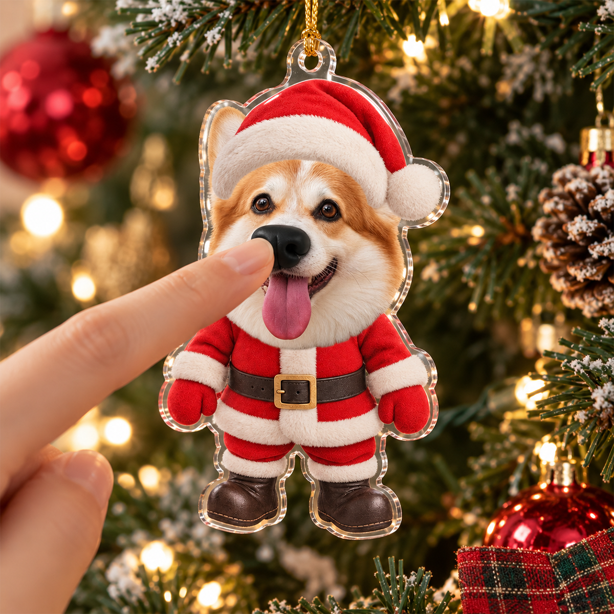 Custom Photo Dog Ornament Nose Squishy, Personalized Shape Ornaments, Christmas Ornament