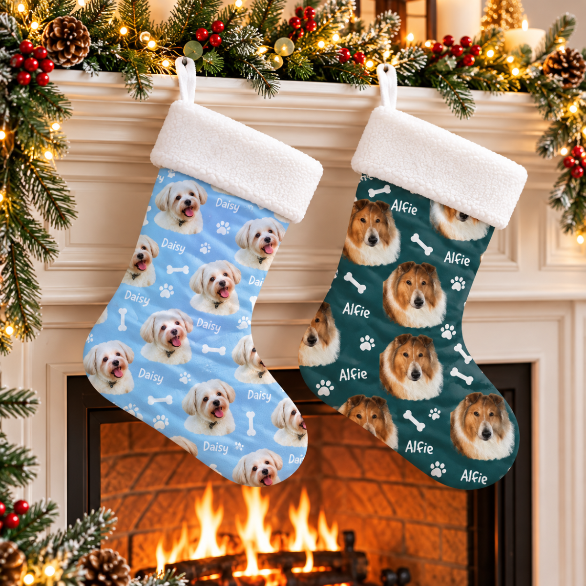 Personalized Dog Christmas Stockings, Custom Photo And Name, Custom Christmas Socks
