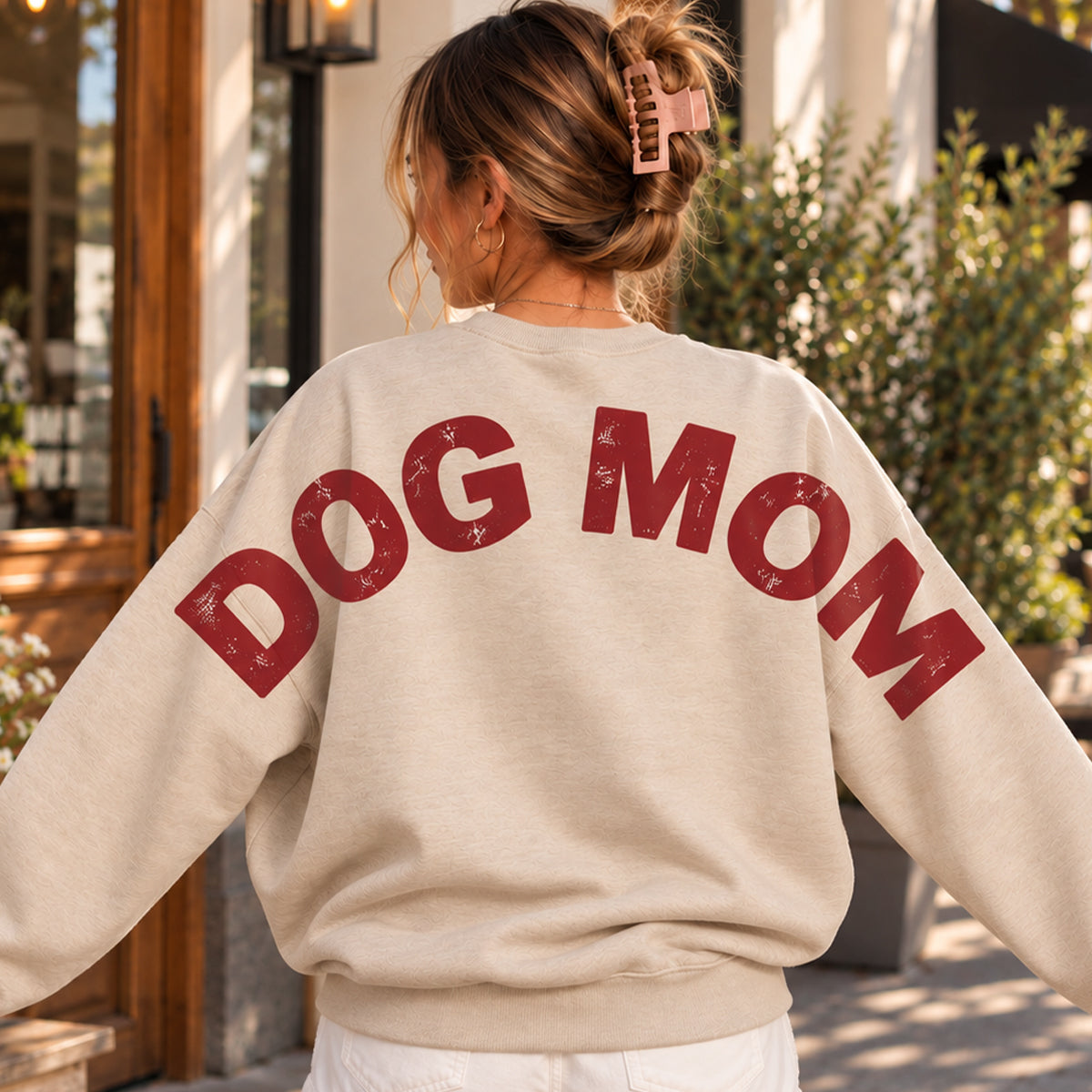 Back Sleeves Sweatshirt Dog Mom, Printed Back Side Sweatshirt