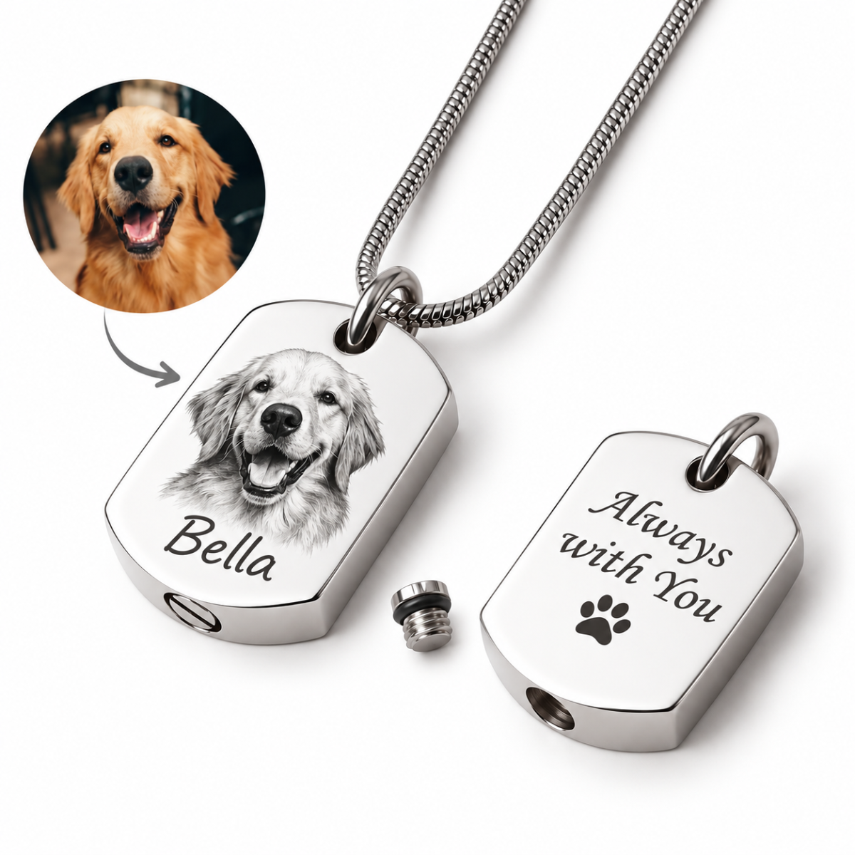 Personalized Dog Ashes Keepsake Necklace – Custom Pet Cremation Urn Memorial Necklace