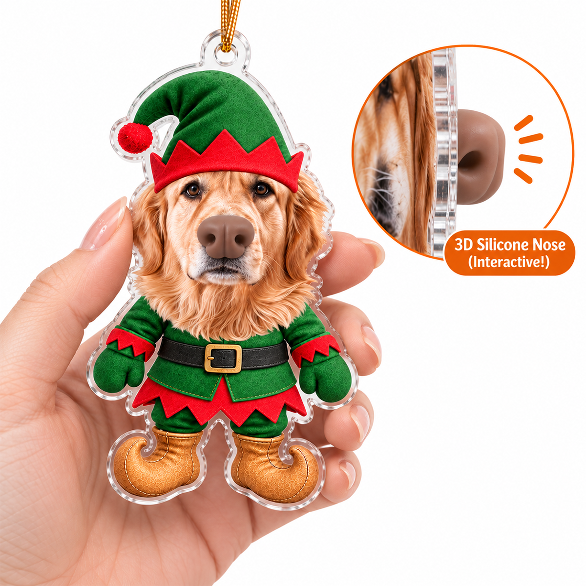 Custom Photo Dog Ornament Nose Squishy, Personalized Shape Ornaments, Christmas Ornament