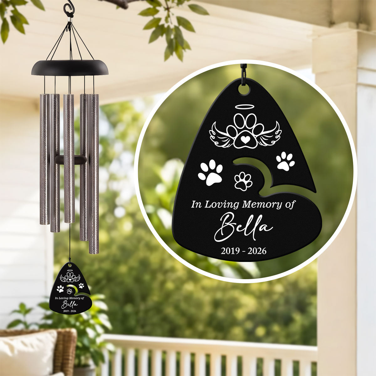 In Loving Memory, Personalized Memorial Wind Chimes With Guitar Pick Sail, Custom Name And Date