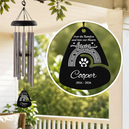 Over The Rainbow, Personalized Memorial Wind Chimes With Guitar Pick Sail, Custom Name And Date