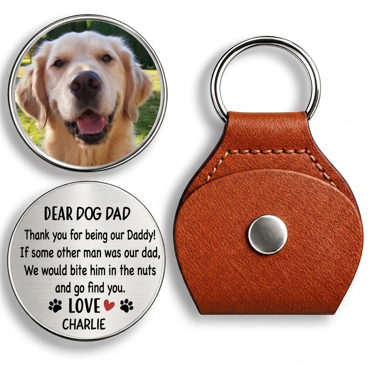 Personalized Dog Dad Pocket Hug Token - Bite In The Nuts, Photo Keepsake Gift for Him