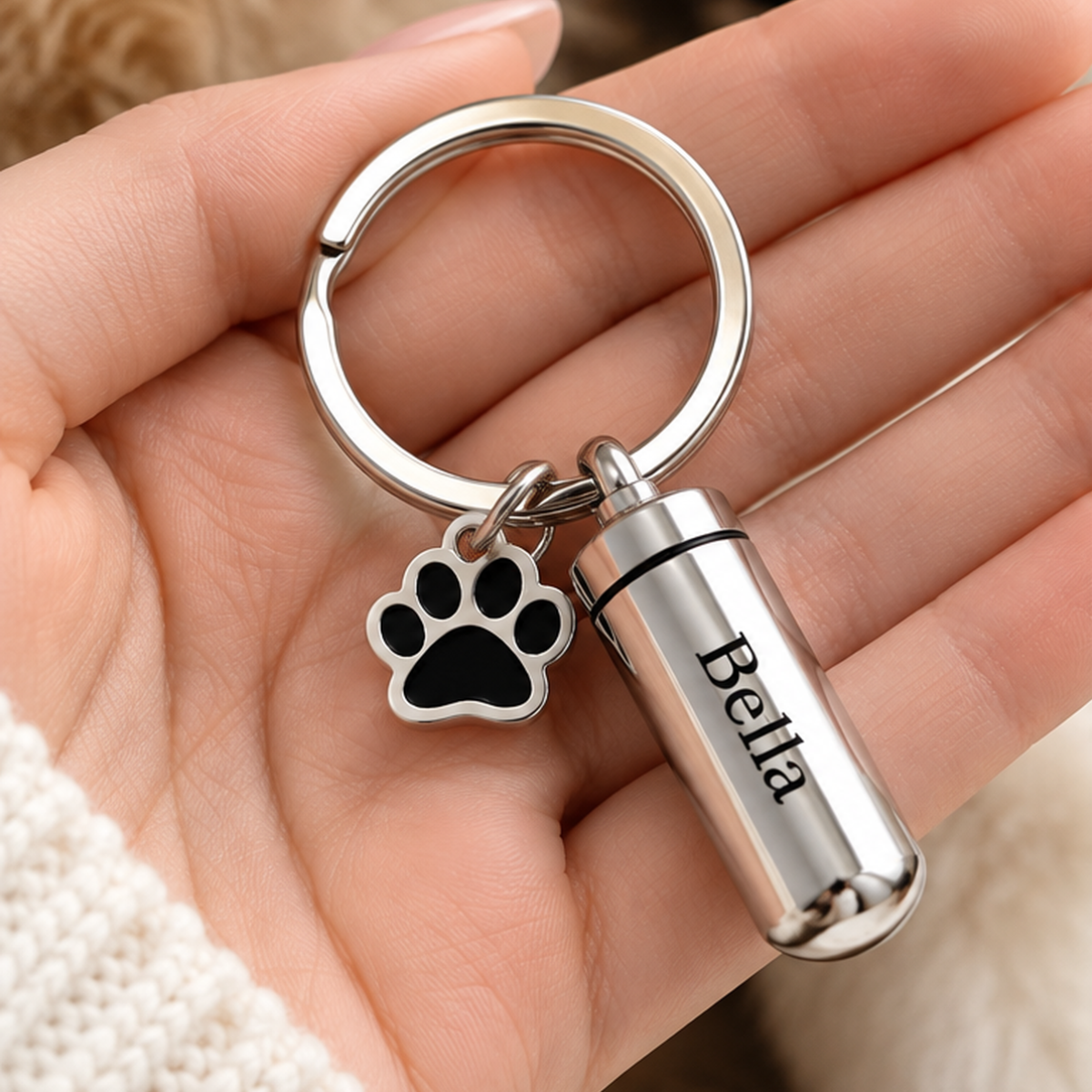 Personalized Dog Ashes Keepsake Keyring – Custom Pet Cremation Urn Memorial Keychain