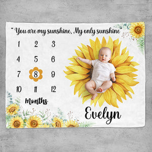 You Are My Sunshine Milestone Blanket, Personalized Baby Blanket, Baby Shower Gift, Newborn Gift