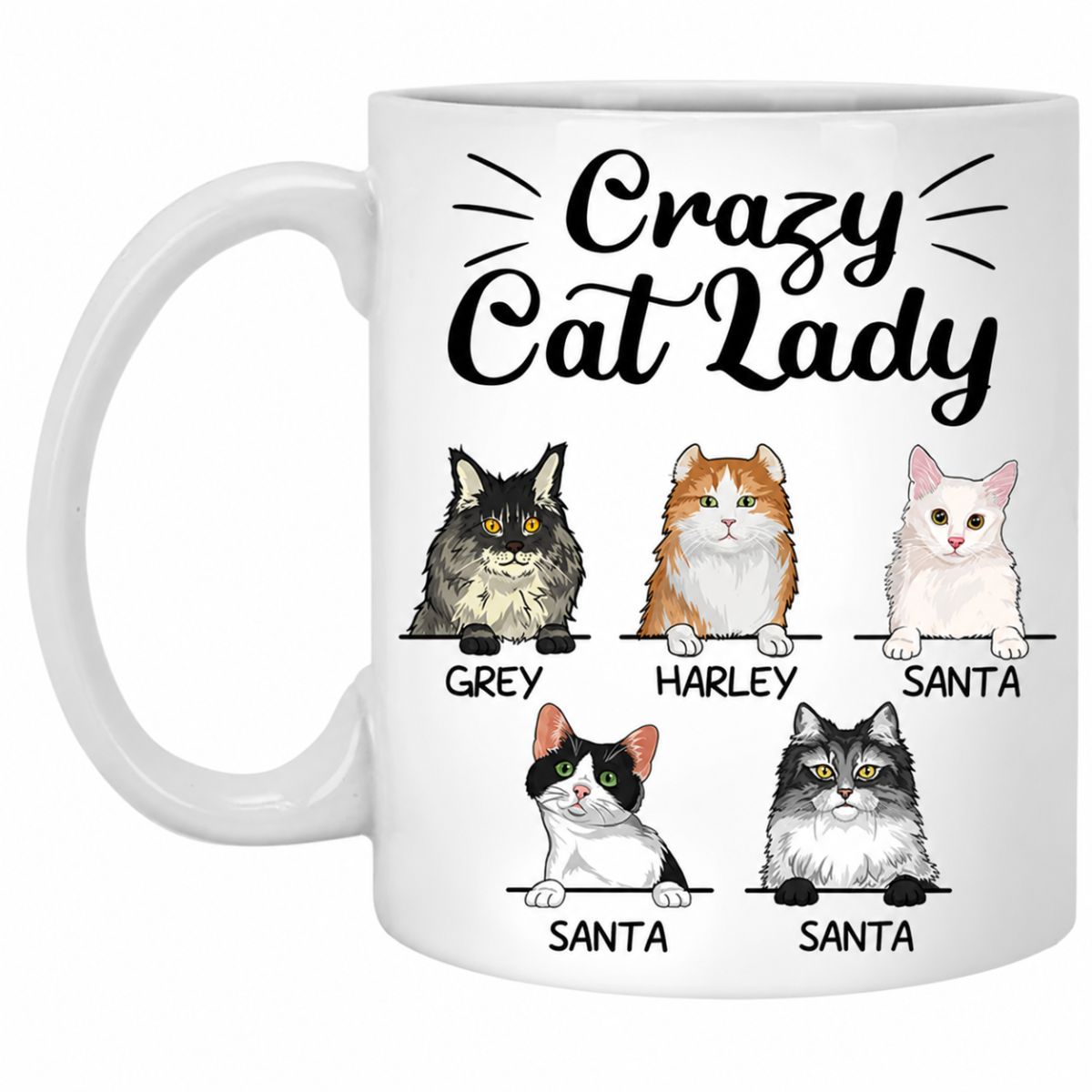 Crazy Cat Lady, Custom Coffee Mug, Personalized Gifts for Cat Lovers
