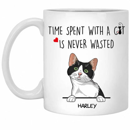 Time Spent With Cats Is Never Wasted, Custom Coffee Mug, Personalized Gifts for Cat Lovers