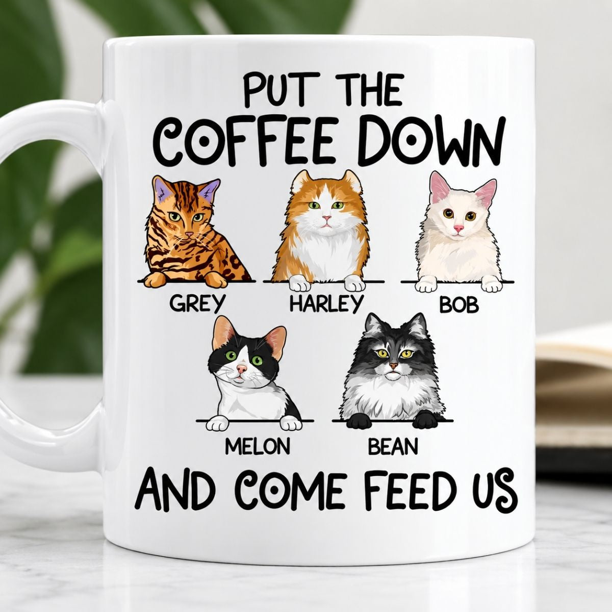Put The Coffee Down and Come Feed Us, Custom Coffee Mug, Personalized Gifts for Cat Lovers