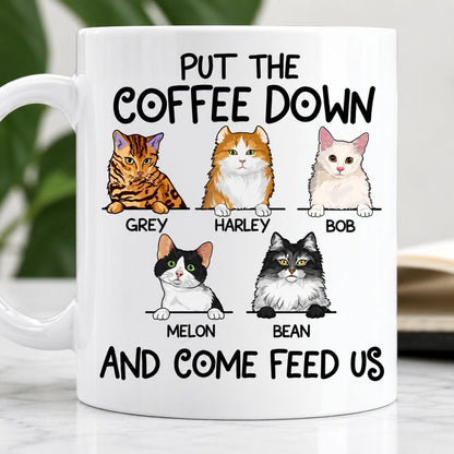 Put The Coffee Down and Come Feed Us, Custom Coffee Mug, Personalized Gifts for Cat Lovers