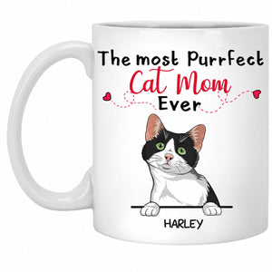 The Most Purrfect Cat Mom Ever, Custom Coffee Mug, Personalized Gifts for Cat Lovers