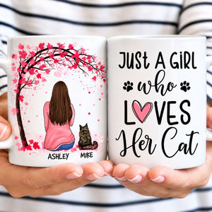 Just A Girl Who Loves Her Cat, Red Tree, Personalized Mugs, Custom Gifts for Cat Lovers