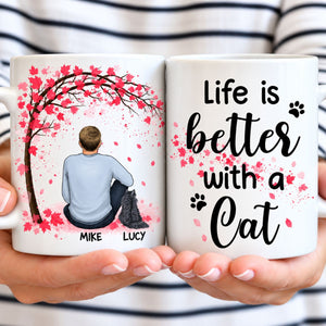 Life Is Better with Cats, Man Red Tree, Personalized Mugs, Custom Gifts for Cat Lovers