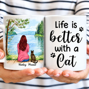 Life Is Better with Cats, Lake View, Personalized Mugs, Custom Gifts for Cat Lovers