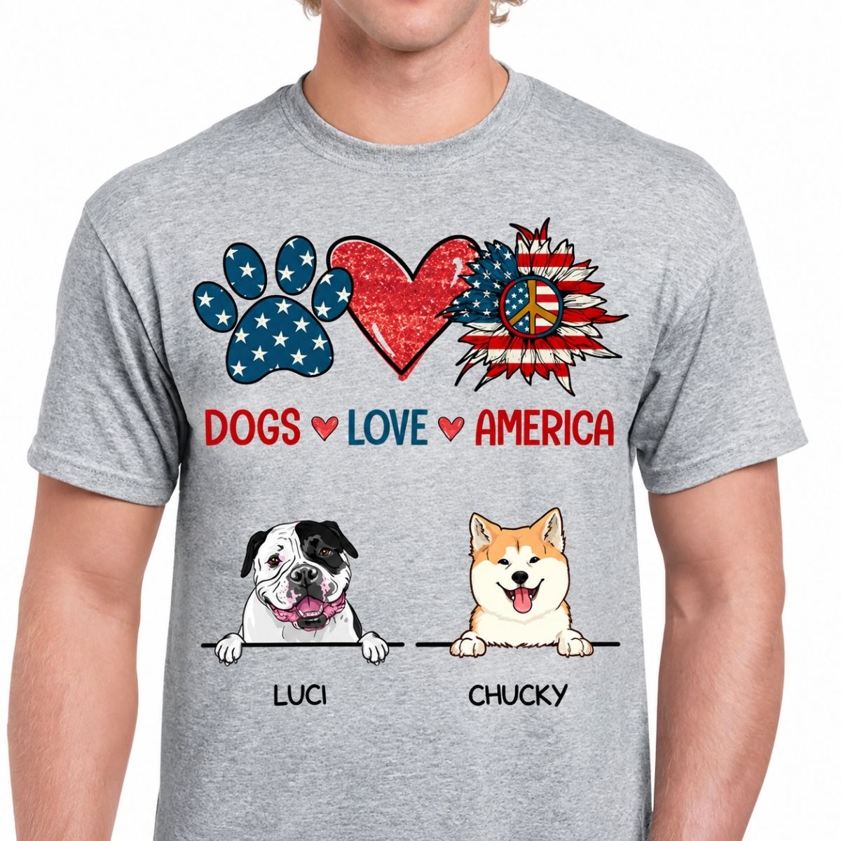 Dogs Love America, Personalized Custom Shirt, Custom Gift for Dog Lovers, Personalized Gift, Custom Tee