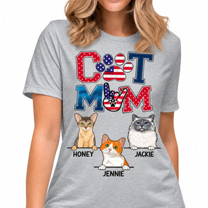 Cat Mom, American Flag Pattern, Custom Shirt, Personalized Gifts for Cat Moms