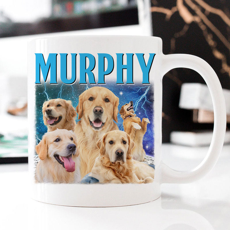 Dog mom birthday accent mug, personalized gift for dog lovers - Retro vintage bootleg, custom photo, two-tone custom coffee mug