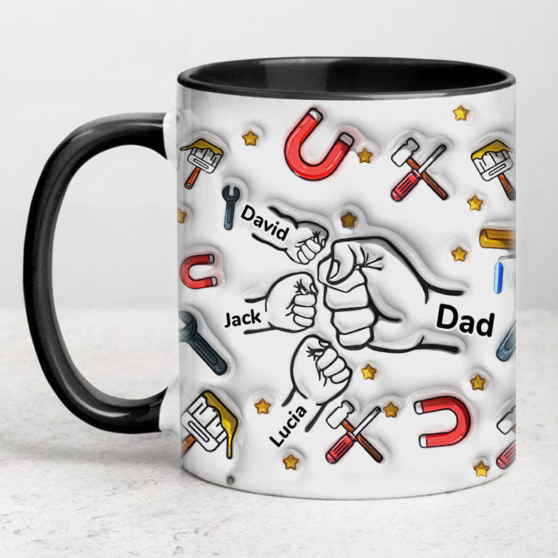 Happy Father's Day 2026 Dad Fist Bump Wrap Mug, Personalized 3D Inflated Effect Mug, Father's Day Gift